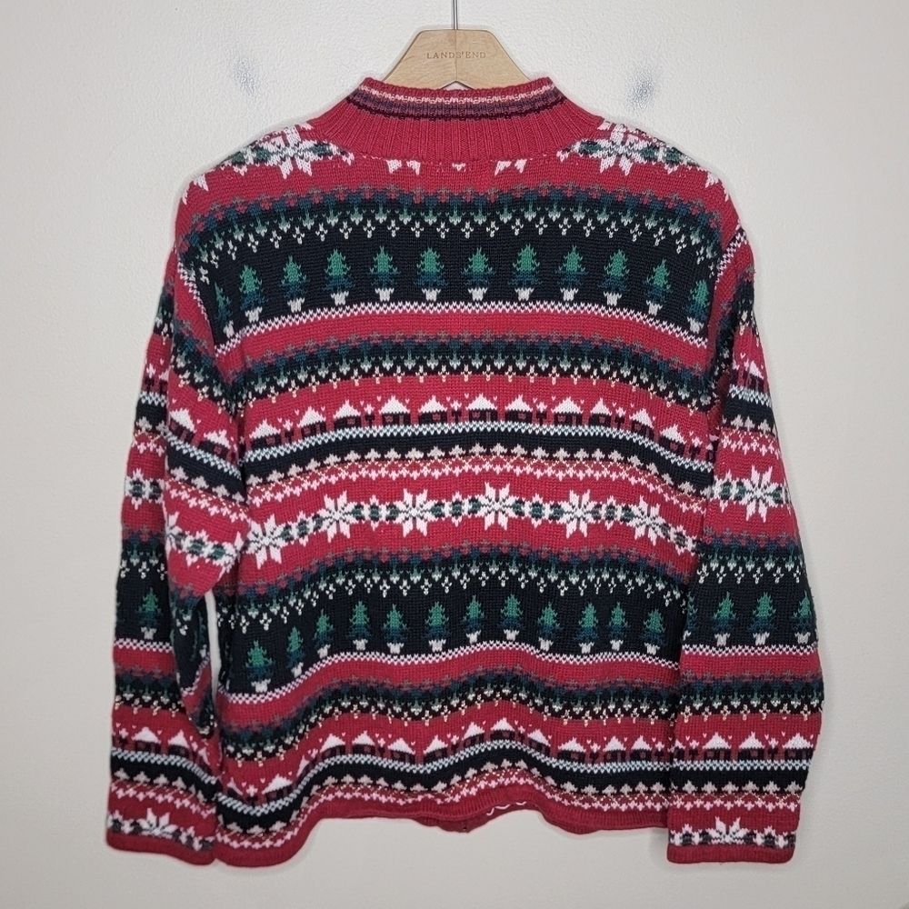 Vintage Heirloom Collectibles Christmas Tree Snowflake Knit Zip Front Cardigan - Picture 4 of 4